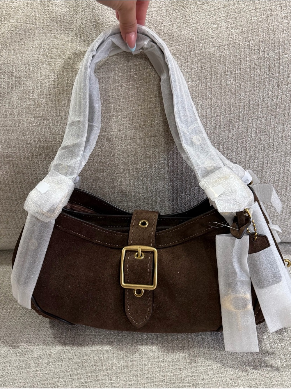 Coach Drifter 31 in Brown Suede Shoulder Bag with Gold Buckle - Picture 1 of 8